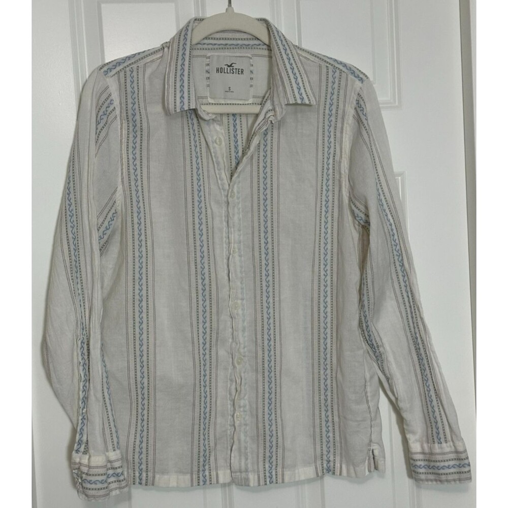 Hollister Long Sleeve Button Down Shirt Men's Size S Cotton/Linen Blend Striped